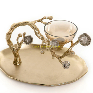 Bol de service double en aluminium coulé avec papillon et fleur Design Modern Gold Decorative Snack & Dry Fruit Dish Chip Dip Bowl - Product Image 4