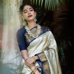 ผ้าแจ็คการ์ดหนาผ้าแจ็คการ์ดสีม่วงสีฟ้าขอบสีทองขนาดใหญ่สำหรับงานปาร์ตี้บอลลีวูดฤดูร้อนฤดูหนาว - Product Image 1