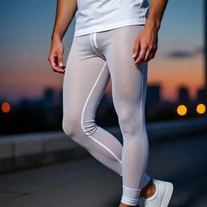 High Waist Workout Leggings With Pockets Men's Quick Dry <b>Jogging</b> Fitness Capri Pants Boys Compression Tight Athletic Legging Men - Product Image 6