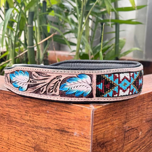 Exclusive 100% Genuine Leather Soft <b>Padded</b> Dog Collar With Hand Carving Top Indian Supplier Wholesale Manufacturer - Product Image 2