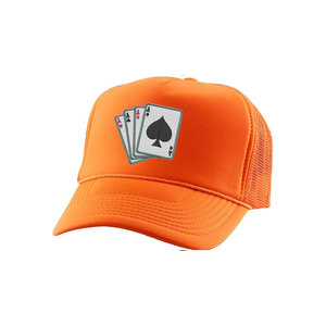 Black Mesh Trucker <b>Hat</b> 6-Panel Adjustable Unisex Casual <b>Cap</b> With Embroidered Playing Cards Design Front Panel - Product Image 5