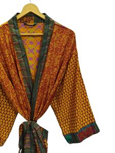 <b>Swim</b> Wear Soft Silk Bathrobe Multi Color <b>Robe</b> Night Wear <b>Robe</b> Indian Vintage Recycled Silk Sari Kimono Gift <b>Robe</b>, - Product Image 3