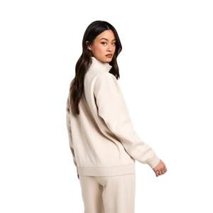 Jersey con media cremallera y logotipo personalizado para mujer, sudadera de lana informal de gran tamaño lisa, proveedor de fábrica OEM y color personalizado disponible - Product Image 3