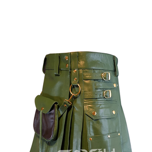 COSH KILTS-Kilt de cuero verde personalizado de alta calidad con bolsillos elegantes y detalles de metal duradero - Product Image 5