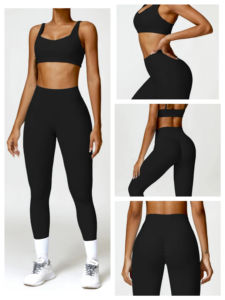 Femmes intimes Gym Fitness Yoga ensemble taille haute pêche bout à bout levage Leggings entraînement long pantalon serré soutien-gorge de sport - Product Image 2