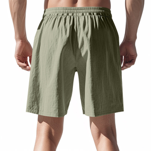 Men's Casual Gym Workout Shorts Solid Olive Color Satin <b>Mid</b> Elastic Waist Quick-Dry Lightweight Breathable 100% Polyester - Product Image 3