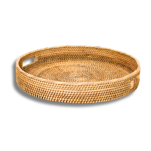 Panier/plateau en rotin rond en osier écologique avec poignées, personnalisable du Vietnam Home Decor fait à la main au Vietnam - Product Image 1