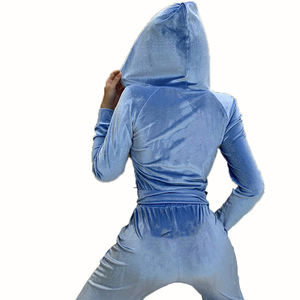 Chándales de terciopelo personalizados 2025, chaqueta de mujer de alta calidad, conjunto de pantalones con capucha, chándal de terciopelo de entrenamiento transpirable de talla grande para verano - Product Image 2