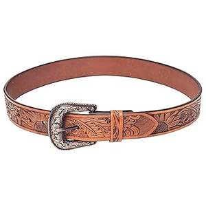 Ceinture en cuir véritable de style antique vintage, motif floral sculpté, boucle en alliage, longueur personnalisable, fabriquée en Inde - Product Image 2