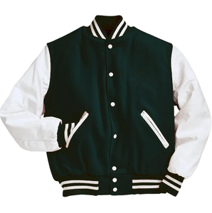 แจ็คเก็ตทีมเบสบอลเลตเทอร์แมนสำหรับผู้ชายอเมริกันแขนเสื้อหนังแท้สีดำขาว/ดำ - Product Image 2