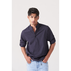 Chemise violette à boutons mandarin pour homme - Product Image 5