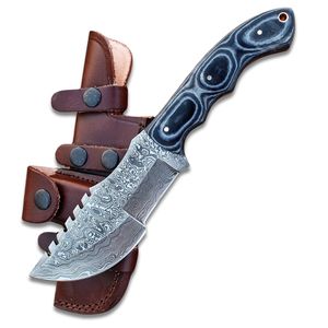Handmade Damascus Steel Tracker Knife Custom Survival Blade Black Micarta Handle Leather Sheath Perfect Grip OEM High Quality - Product Image 1