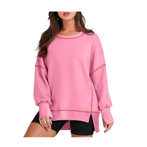 Top Trending Mujeres Oversized Drop shoulder Crewneck Sudaderas Mangas largas Trendy Contrast Stitching Pullover Tops - Product Image 6