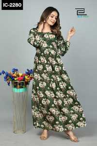 Indian Ethnic Wear Long Printed Gown with Same Matching <b>Belt</b> in Full Sleeves Heavy Kasturi Silk Kurtis for Women Casual Wear - Product Image 3