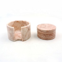 Dessous de verre en marbre naturel, ensemble de 5 rayons à motif personnalisé, avec boîte de couverture, dessous de verre en marbre rose