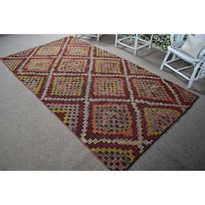 Vintage Turkish Rug, 5.1x9 ft Rug, <b>Red</b> Floral <b>Wool</b> Rug - Product Image 4