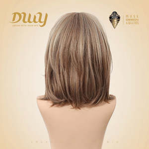 Cici-DWY MiraScalp Short-length <b>Bob</b> Synthetic <b>Wig</b> Light Brown with Blonde Highlights Glueless and Transparent Lace Color - Product Image 3