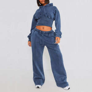 Sweat-shirt surdimensionné à épaules tombantes pour femmes ensemble de jogging pantalon de survêtement à capuche court pour Jogging technique brodée taille XS - Product Image 1