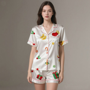 Ensemble de pyjamas en satin de soie écologiques pour femmes, vêtements de nuit avec logo personnalisé, vêtements de détente - Product Image 6