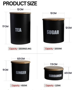 ภาชนะขิงและกระวานชาโลหะสีดำพร้อมฝาไม้ชุดเก็บอาหาร4ชิ้นของตกแต่งห้องครัวแบบชนบท - Product Image 5