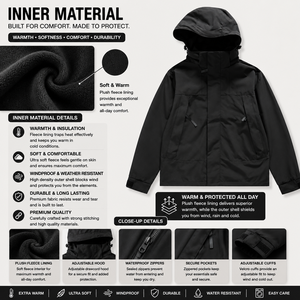 SINEWY SPORTS Men's Black Hooded Puffer <b>Jacket</b> Windproof Winter Sporty Zipper Closure Regular Fit Thick Polyester Wadding - Product Image 4