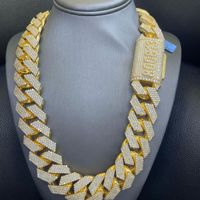 Cadena Cubana de Alta Calidad de 20 mm, Estilo Hip Hop, con Incrustaciones de Moissanita VVS, Diseño de Candado, Plata de Ley Chapada en Oro, Certificada, Unisex