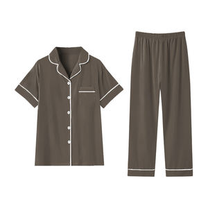 ชุดนอนแขนสั้นคอปกเนื้อนุ่มของผู้หญิงชุดนอนแบบผูกเชือกชุดชุดนอนแบบผูกเชือกสำหรับฤดูใบไม้ร่วงทำเองโลโก้ด้านหน้า - Product Image 2