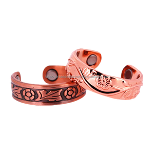 Anillo de cobre puro duradero artesanal de artesanos indios anillo de puño abierto Ajustable para drenaje linfático - Product Image 6