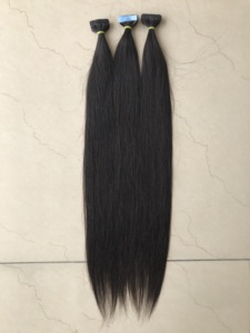 Cuticule droite de temple brésilien vierge Remy alignée cheveux noirs naturels non traités ruban adhésif indien paquet humain vendeur de matières premières - Product Image 4