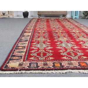 Vintage Rug, <b>Runner</b> 4.5x11.6 ft Turkish Rug, <b>Red</b> Floral Wool Rug - Product Image 5