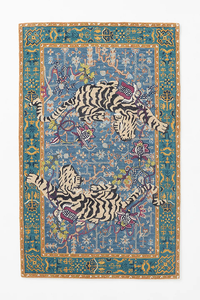 Alfombra anudada a mano de viscosa de lana Agnes con diseño de tigre elegante, alfombra acogedora de área de pila alta para pisos de dormitorio o sala de estar - Product Image 2