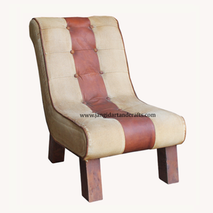 Fauteuil de salon confortable et moderne en bois, cuir, toile et tissu, design européen pour la maison - Product Image 3