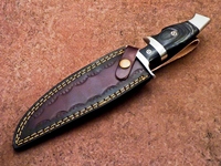 Couteau de chasse et de camping Jexa Survival en acier Damas, manche en bois, bord partiellement dentelé, multifonction, léger et durable