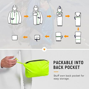 Veste résistante à l'eau coupe-vent à capuche ultra légère noire et verte pour hommes pour les sports de plein air, les voyages et les vêtements quotidiens - Product Image 6