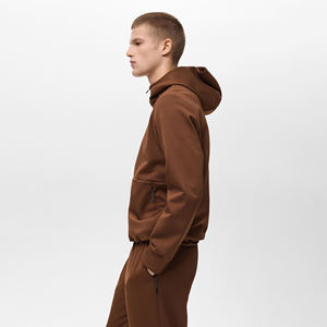 Men Hooded <b>Zip</b> Up Sweatshirt 100% Cotton French Terry Regular Fit Solid <b>Brown</b> Casual Autumn Wear Bulk OEM Clothing Manufacturer - Product Image 5