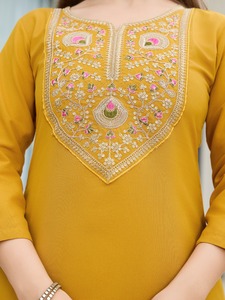 Indian Pakistani Heavy Rayon <b>Fabric</b> Fancy With Embroidery Work Trending Party Wedding Haldi Traditional Casual Wear Salwar suit - Product Image 3