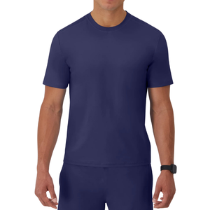 T-shirt basique pour homme, col rond, manches courtes, style uni, coupe classique, bleu marine, vente en gros, personnalisation de marque - Product Image 4