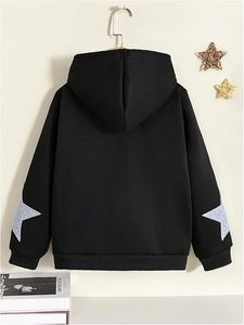Sweat à capuche zippé unisexe Black Star Patchwork, 100% coton, doublure polaire, hiver, éco-responsable, streetwear décontracté - Product Image 2