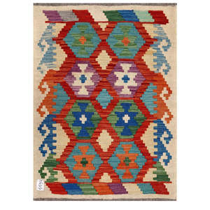Alfombra Kilim de Maimana, Afganistán, 113 x 81 cm, para Colgar en la Pared - Product Image 1