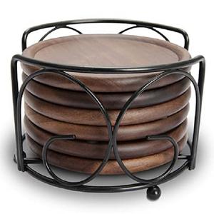 Juego de posavasos y madera de acacia redonda de 2 piezas respetuoso con el medio ambiente de lujo con soporte de bambú, juego de alfombrillas para tazas de té con soporte, posavasos de piedra - Product Image 3