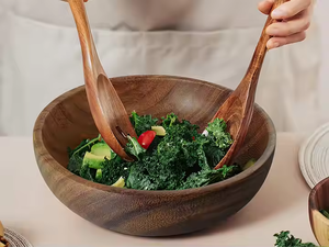Grand bol en bois de la meilleure qualité pour la salade avec cuillère et serveur pour la cuisine et le dessus de table par crescent crafts - Product Image 3