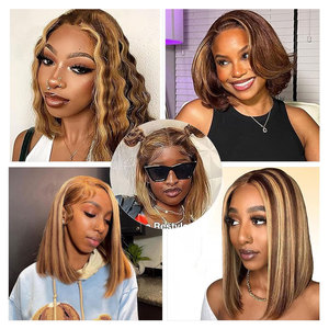 427 Highlight Ombre Bob Peluca de cabello humano de 16 pulgadas recto HD peluca con malla Frontal prearrancada 13x4 Frontal corto Bob pelucas 180 densidad - Product Image 6