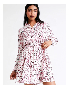 Decorated Unique Look Ladies Mini <b>Dress</b> Beautiful All-Over Rose Print <b>Elastic</b> Waist Collar Neck Full Sleeve A-Line Silhouette - Product Image 2