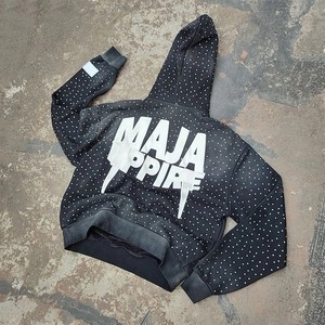 Sudadera con capucha y pantalones de pierna recta para hombre al por mayor, chándales de OEM de 3mm con letras bordadas y diamantes de imitación personalizados - Product Image 2