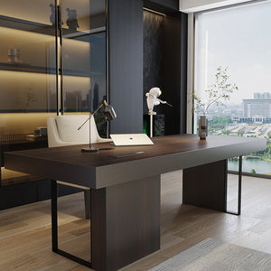 Italian Minimalist Solid Wood <b>Office</b> <b>Desk</b> Smoky Color Rectangular <b>Computer</b> <b>Desk</b> for <b>Home</b> - Product Image 3