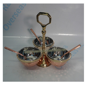 Premium Quality Handmade Classic Carved Hammered Design 3 Compartment Stainless Steel <b>Copper</b> Pickel Serving Set Restaurant Party - Product Image 3