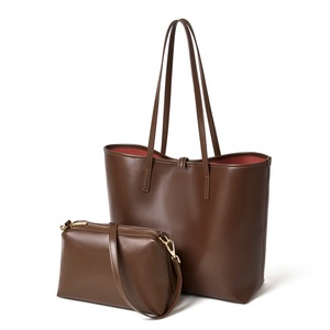 Sac fourre-tout en cuir PU marron avec fermeture éclair, imperméable, grande capacité pour les courses quotidiennes et les voyages - Product Image 2