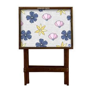 Delicate Floral Printed Mango Wood Coffee Serving Tray with Durable <b>Folding</b> <b>Legs</b> Multi-Purpose Wooden <b>Table</b> for Bed, Breakfast - Product Image 4
