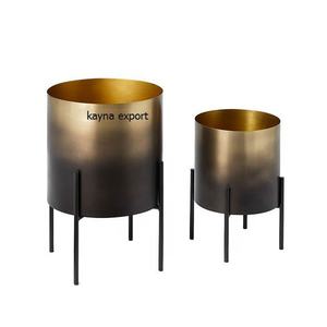 Jardinière décorative fantaisie deux tons en métal avec revêtement en poudre noire finition personnalisée jardinière décorative d'intérieur en métal fournisseur - Product Image 4