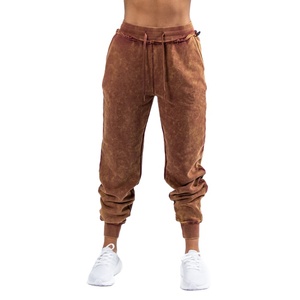 กางเกงวอร์มทรงจ็อกเกอร์ผ้าเฟรนช์เทอร์รี่แบบสโตนวอชสำหรับผู้หญิงปี 2025 ระบายอากาศได้ดี แห้งเร็ว ทรงขาบาน เอวกลาง แบบเรียบ - Product Image 1